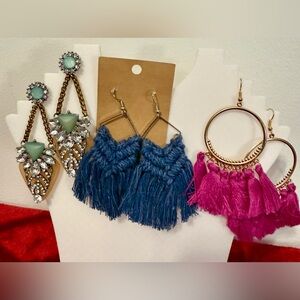 Elegant Blue and Pink Tassel Earrings